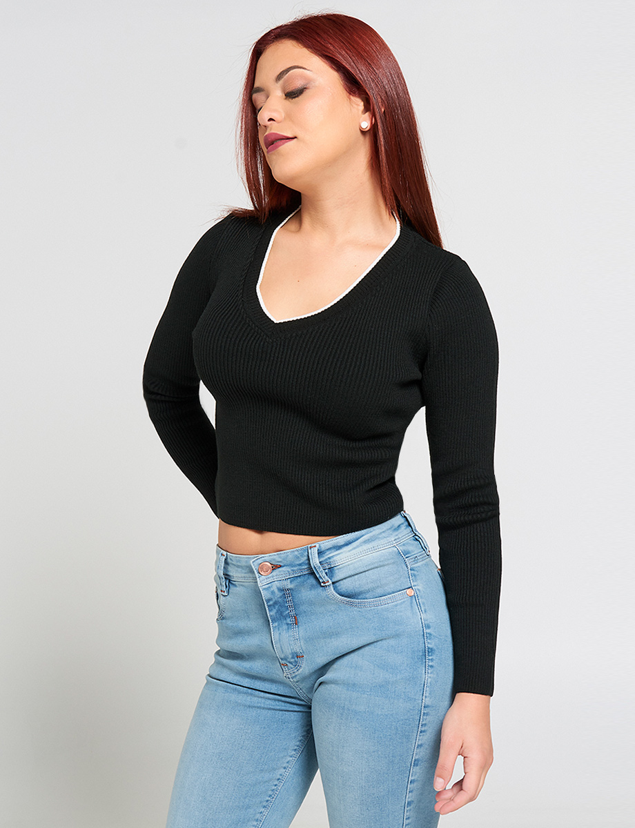 Sweater Cuello en V Negro