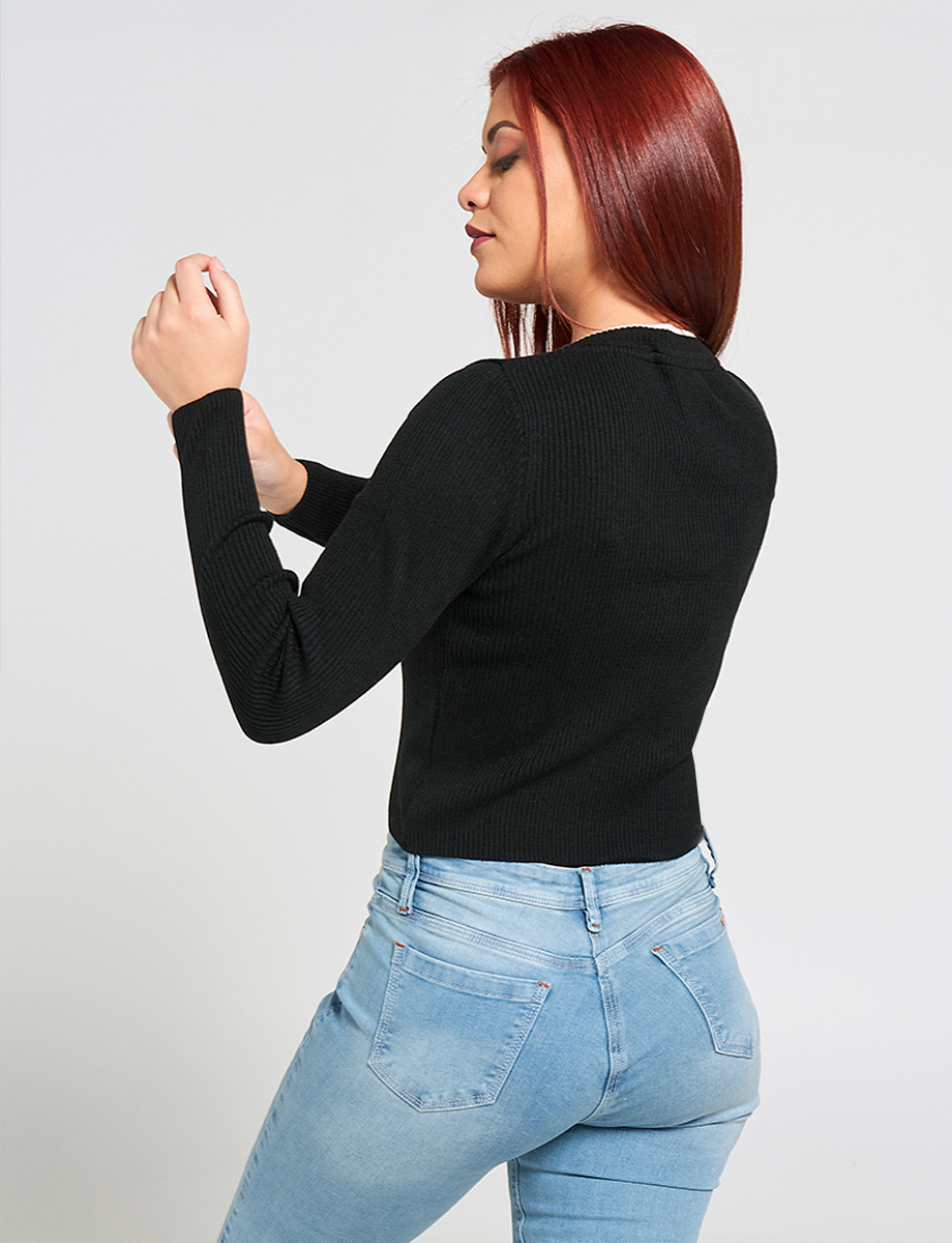 Sweater Cuello en V Negro