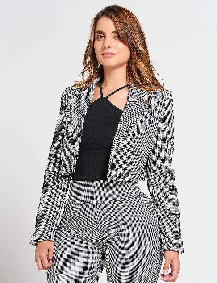 Blazer Corto a Cuadros Negro/Blanco