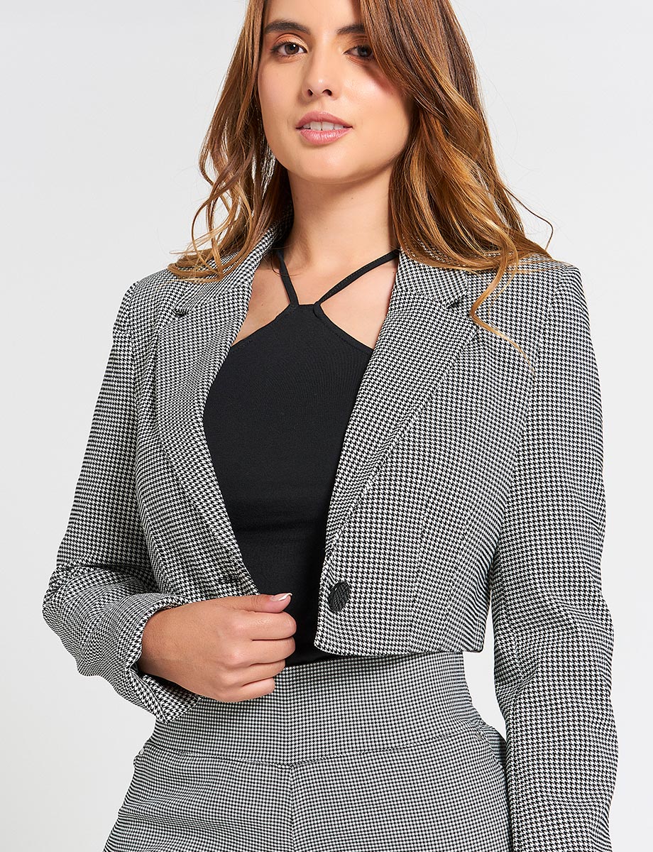 Blazer Corto a Cuadros Negro/Blanco