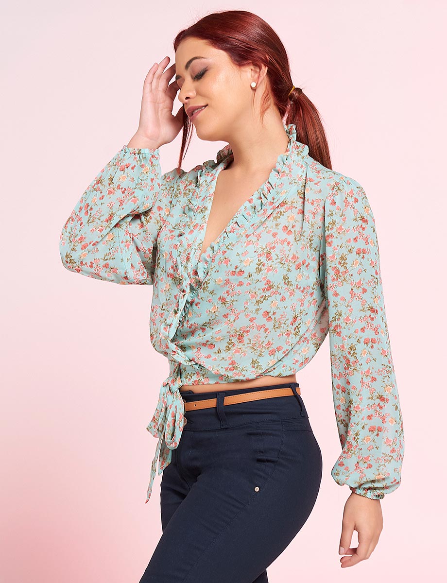 Blusa Floreada Manga Larga