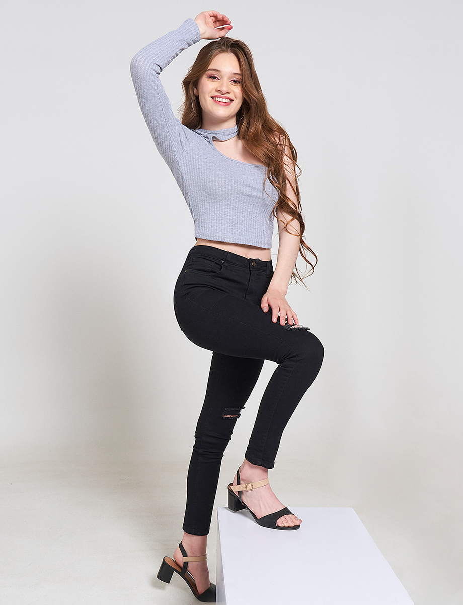 Jean Skinny con Rasgados Negro