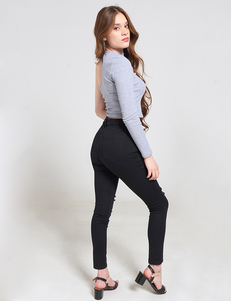 Jean Skinny con Rasgados Negro