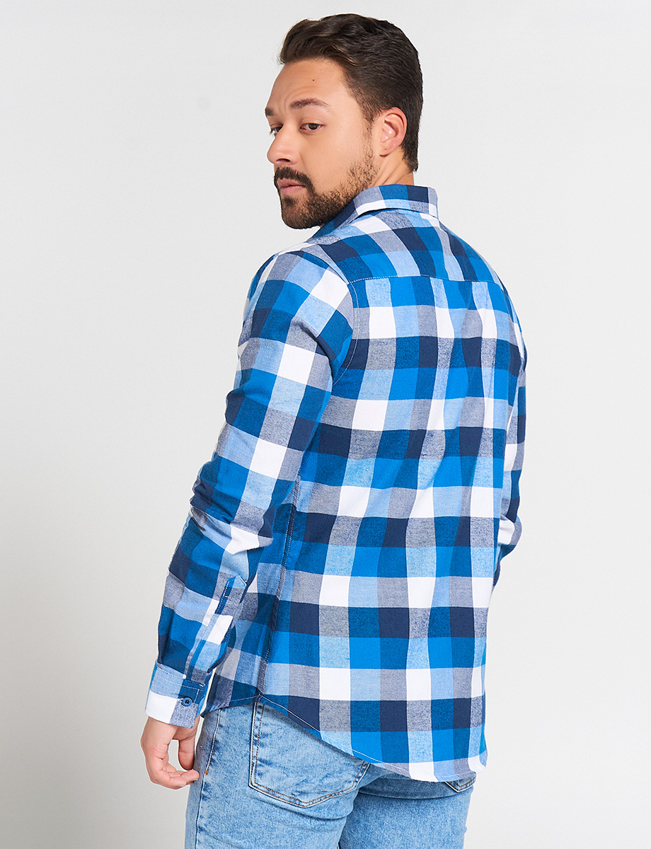 Camisa a Cuadros Azul/Blanco con Bolsillos