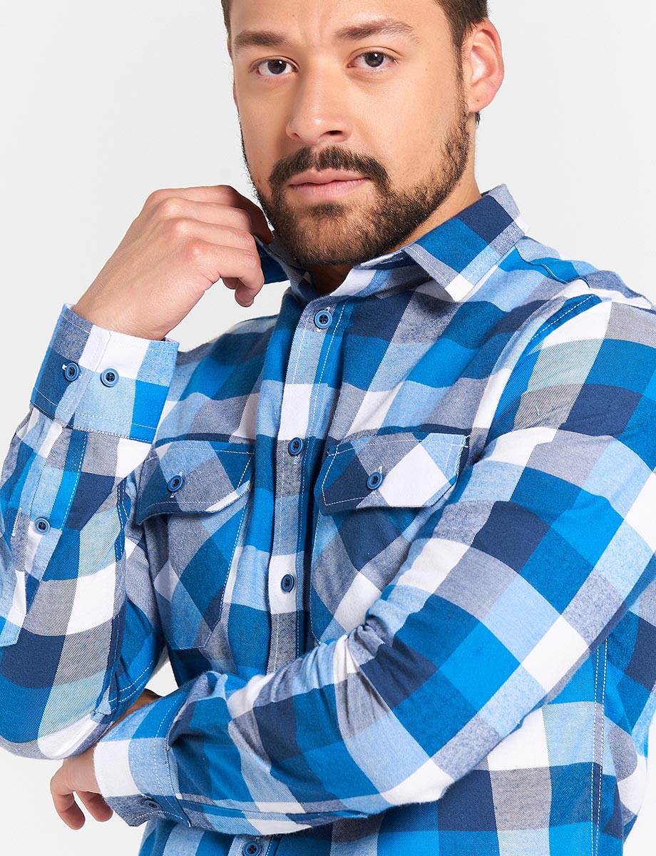 Camisa a Cuadros Azul/Blanco con Bolsillos