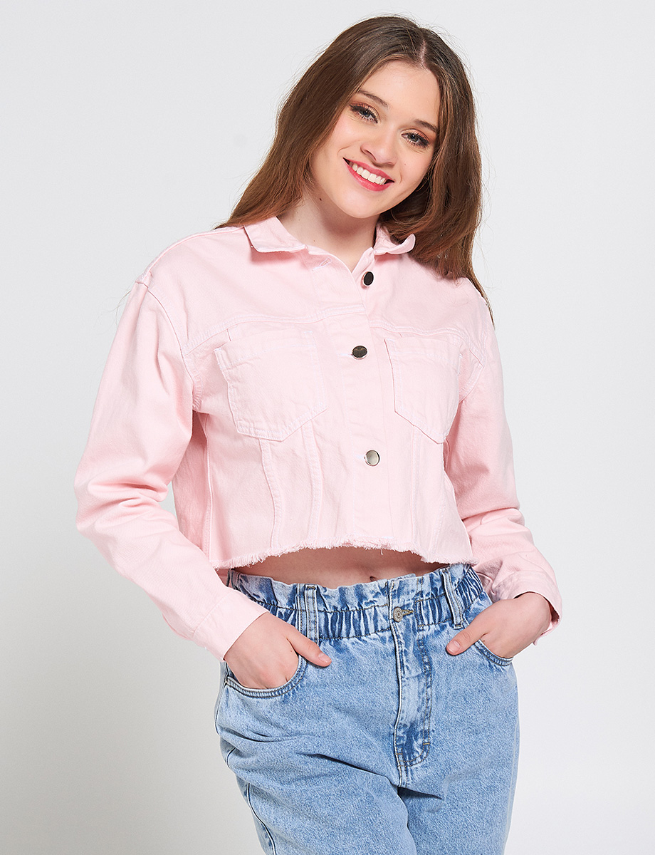 Chaqueta Corta con Flecos Rosa