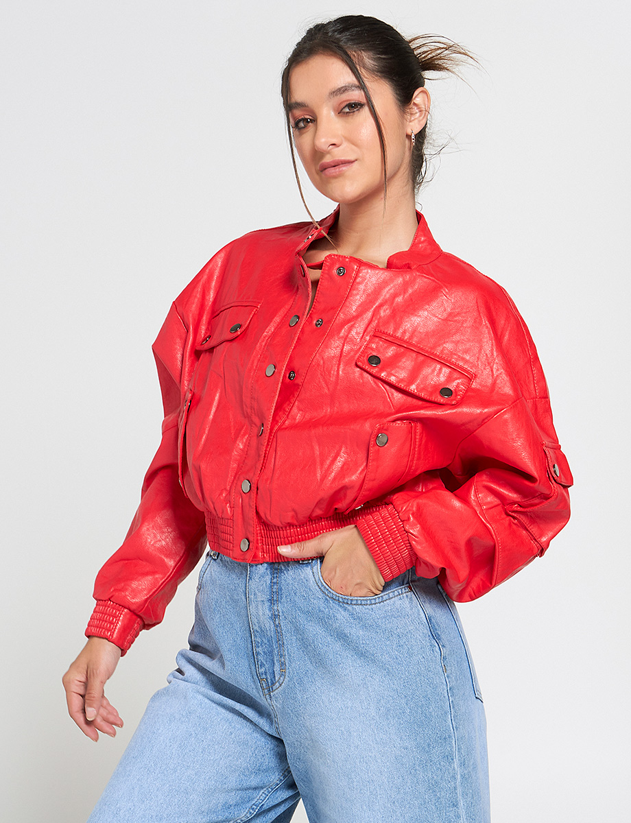 Chaqueta Cuero Corta Roja