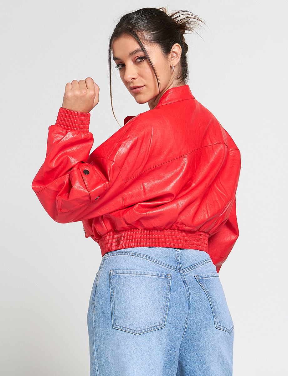 Chaqueta Cuero Corta Roja