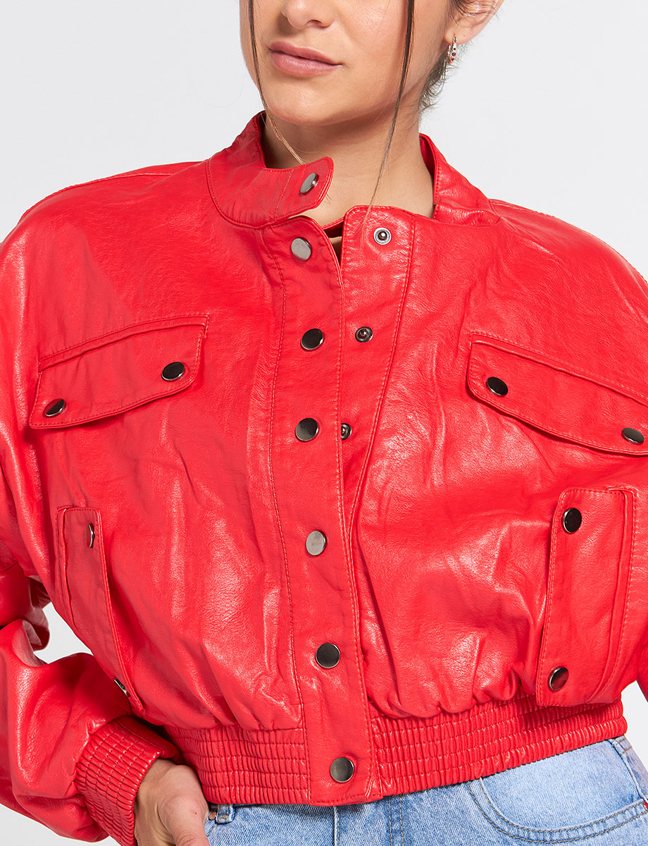 Chaqueta Cuero Corta Roja