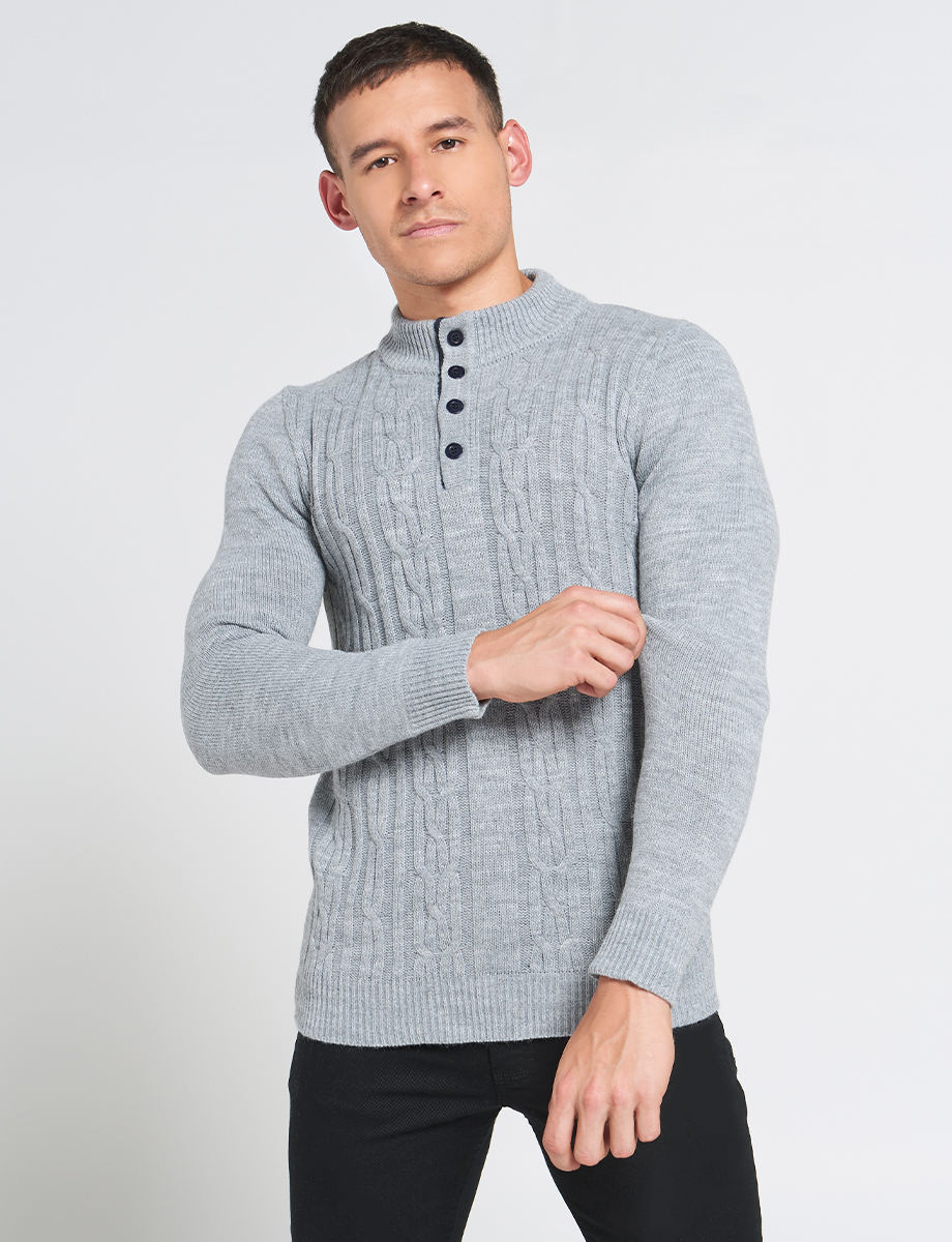 Sweater con Textura de Trenzas Gris