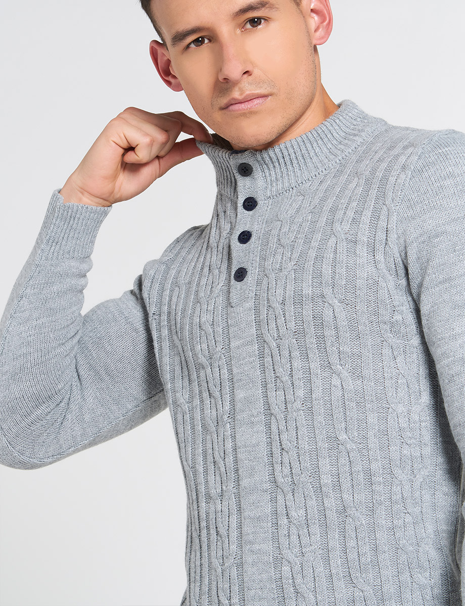Sweater con Textura de Trenzas Gris