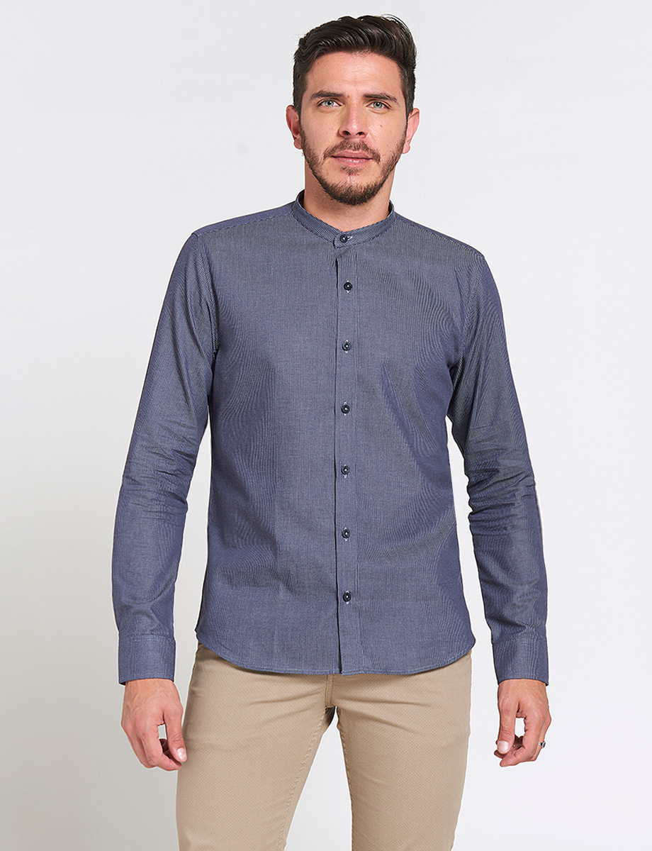 Camisa a Rayas Cuello Mao