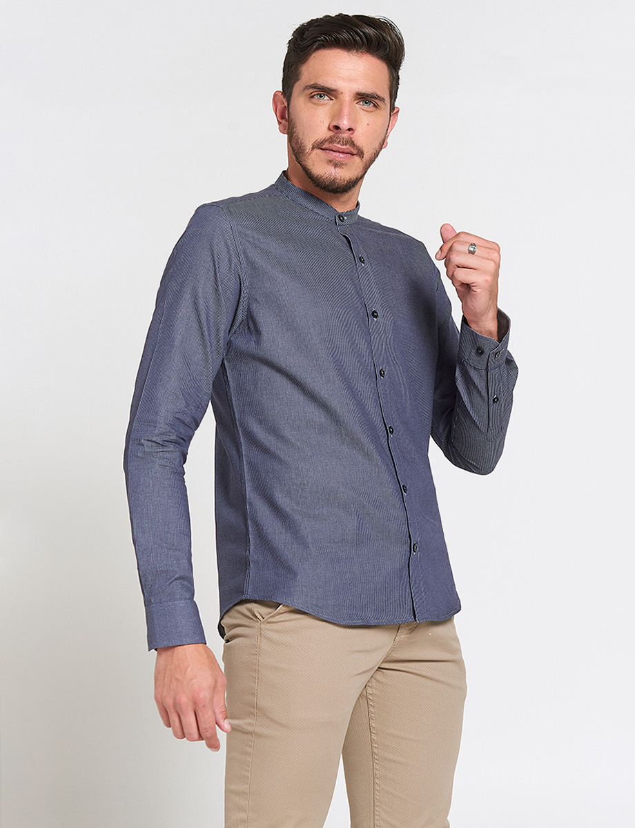 Camisa a Rayas Cuello Mao