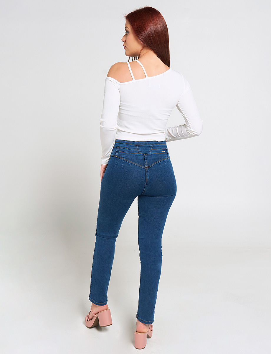 Jean Pretina Ancha 3 Botones Azul