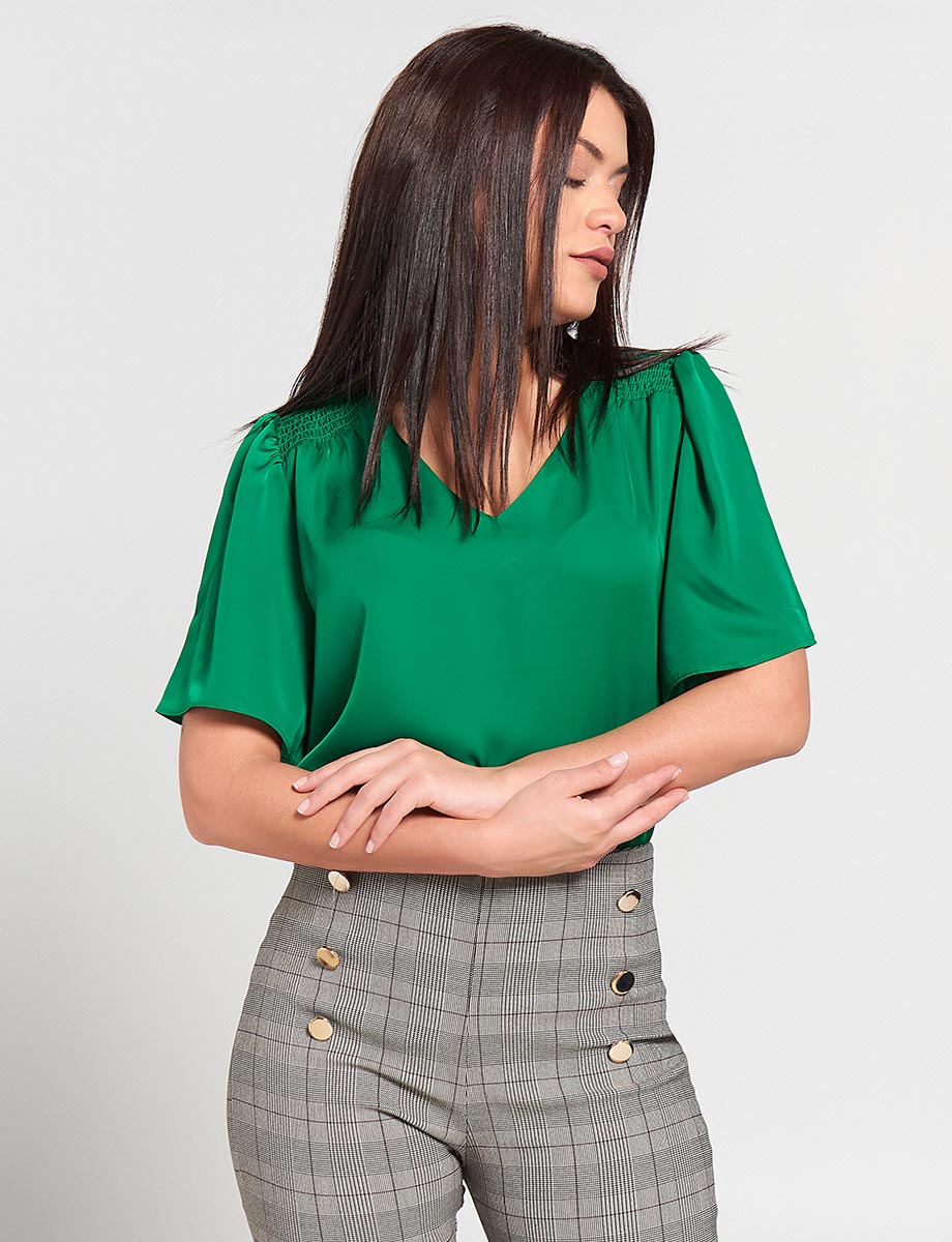 NONSAR Blusa para mujer, elegante, manga larga, con cuello en V, para NONSAR Blusa para mujer, elegante, manga larga, con cuello en V, para