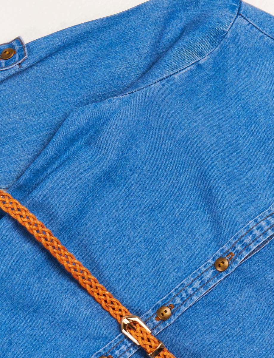 Vestido Tencel Azul Medio con Cinturón