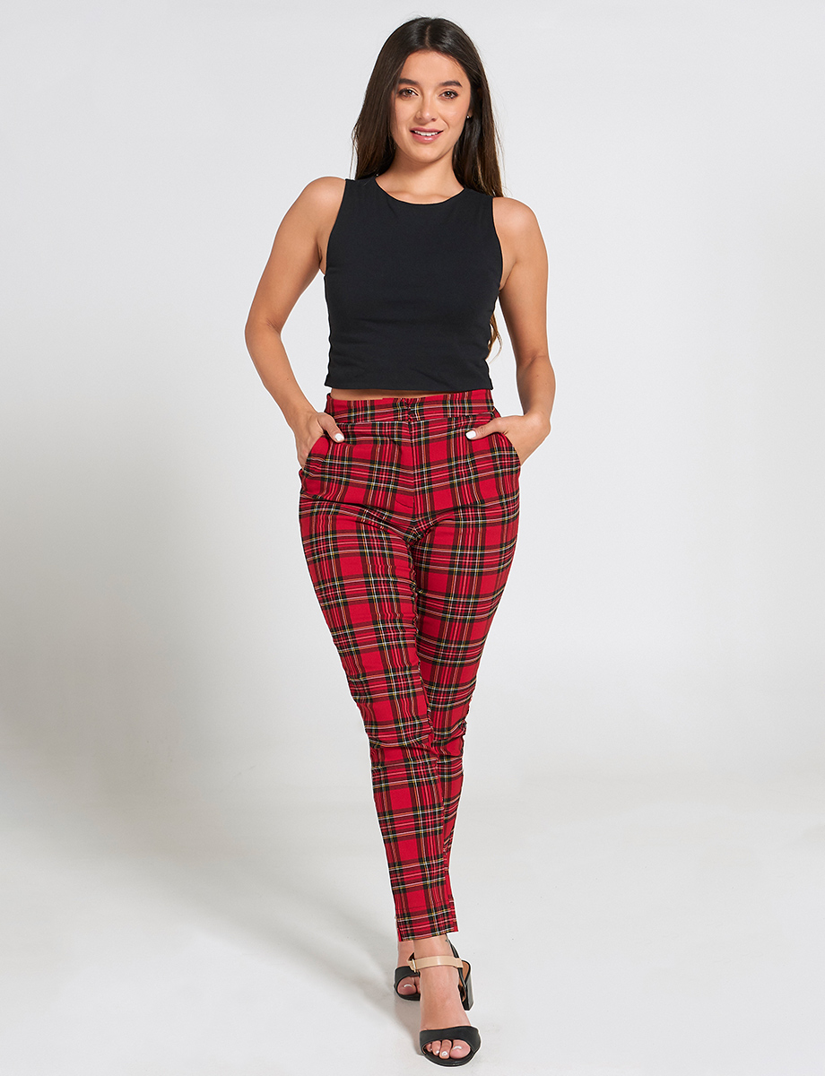 pantalon cuadros mujer rojo