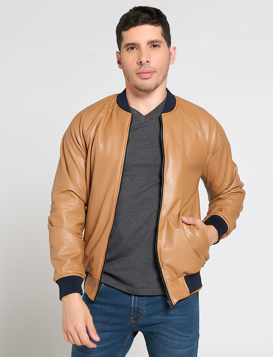 Chaqueta Bomber Cuerina Café