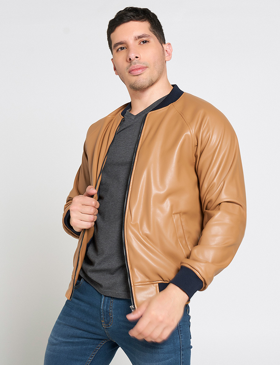 Chaqueta Bomber Cuerina Café
