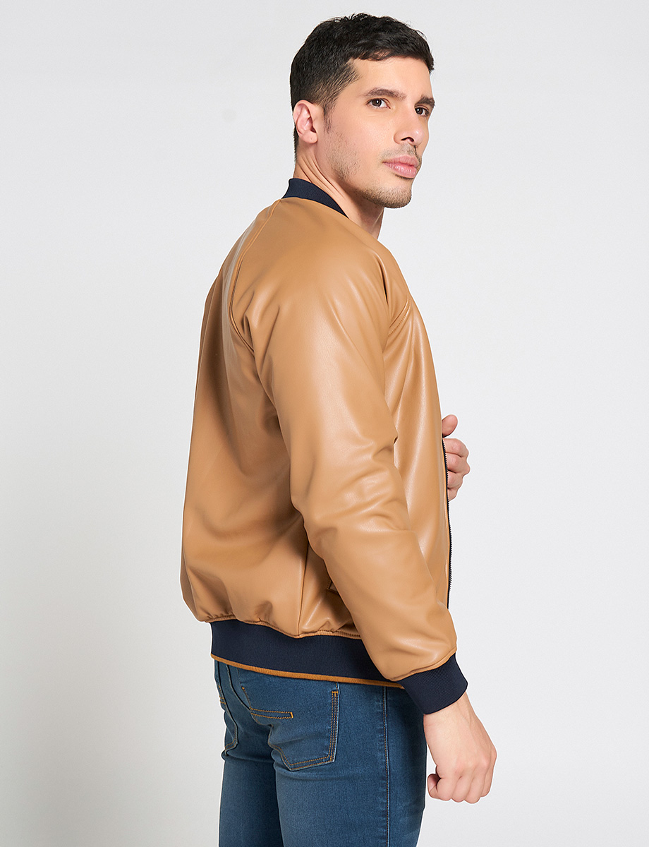 Chaqueta Bomber Cuerina Café