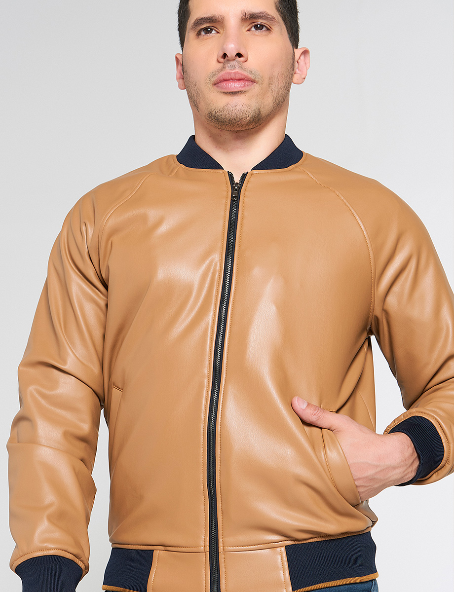 Chaqueta Bomber Cuerina Café