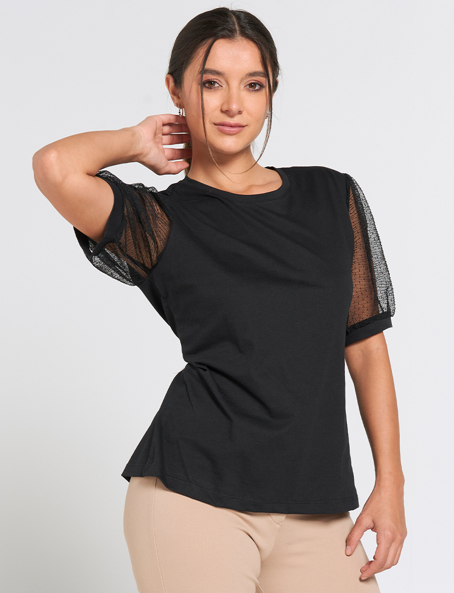 Camiseta Negrao con Manga Transparente