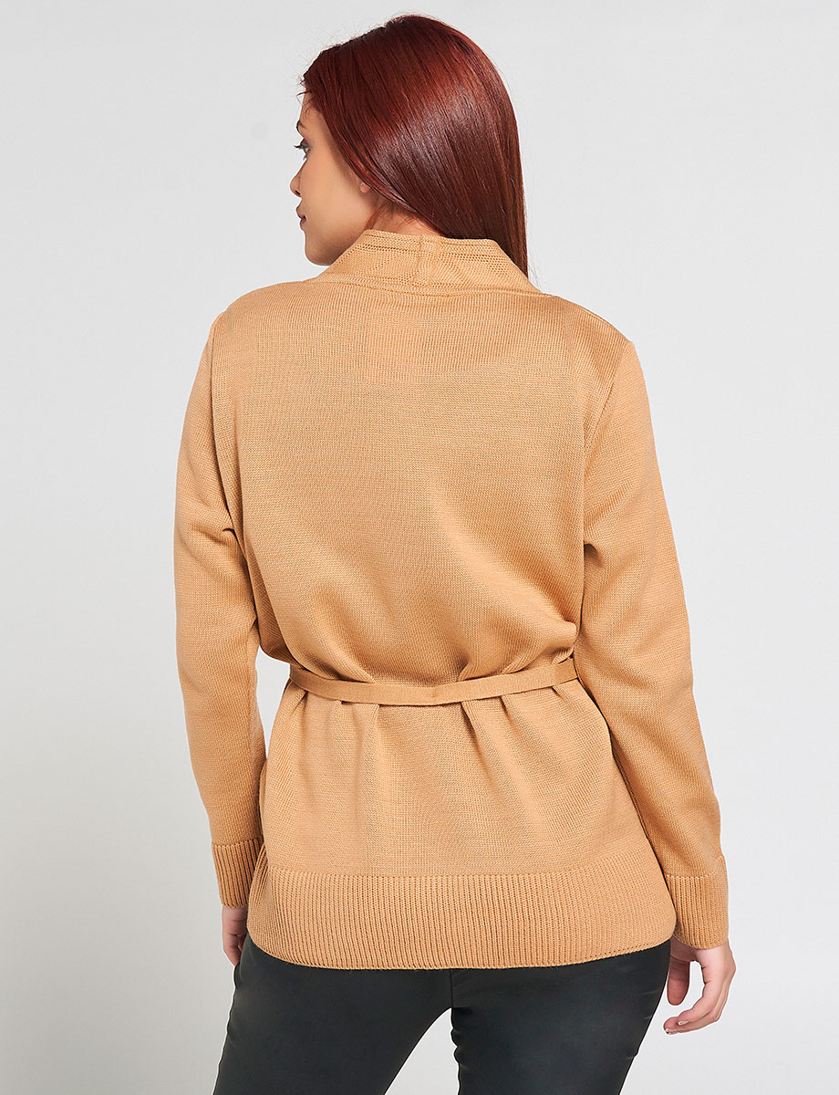 Sweater Abierto con Ajuste Caoba