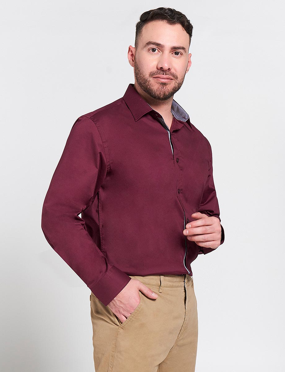 Camisa Ejecutiva Vino Manga Larga