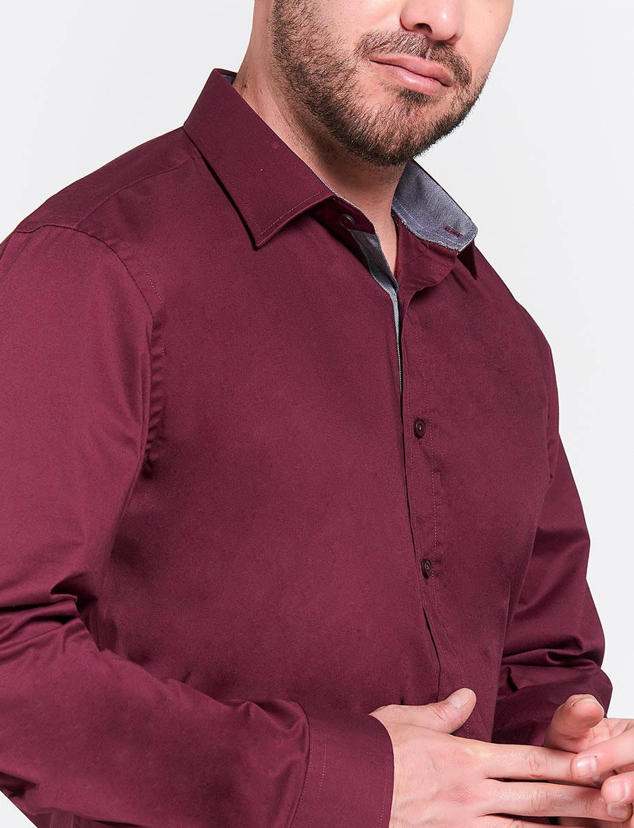 Camisa Ejecutiva Vino Manga Larga