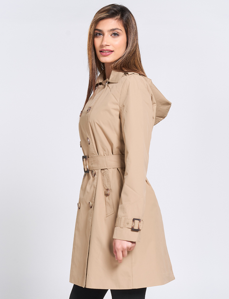Abrigo Gabardina con Botones Camel