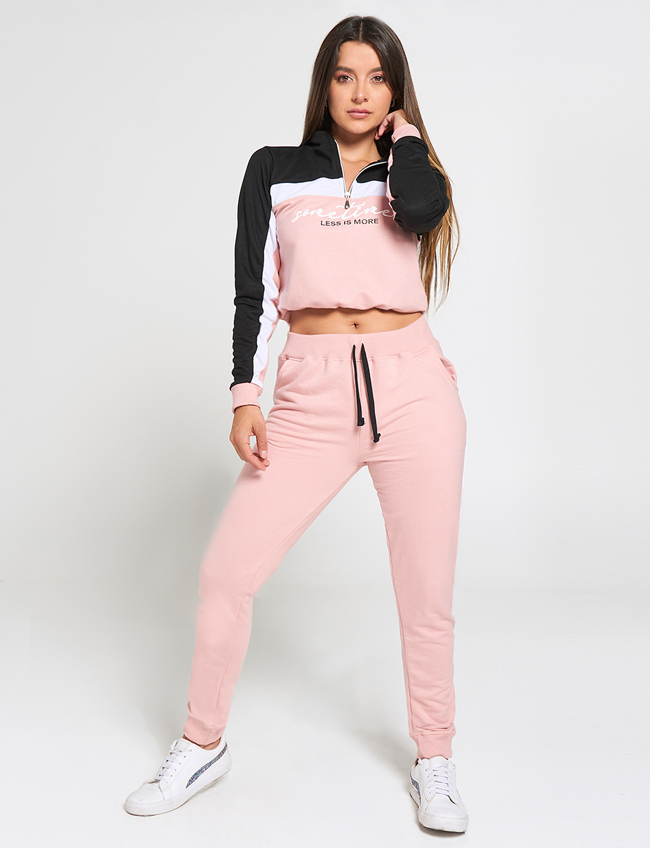 Conjunto Chompa + Jogger Negro/Rosa