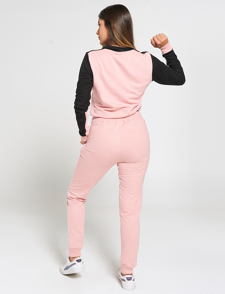 Conjunto Chompa + Jogger Negro/Rosa