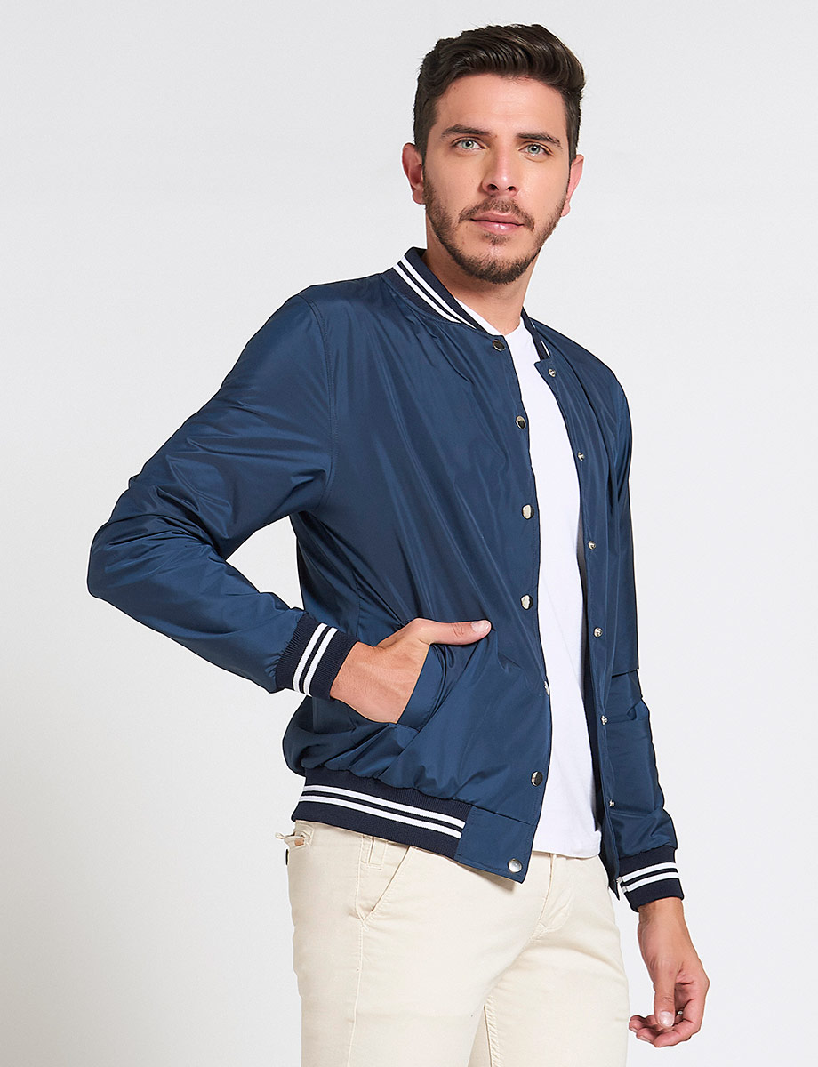Chaqueta Bomber con Líneas Azul marino
