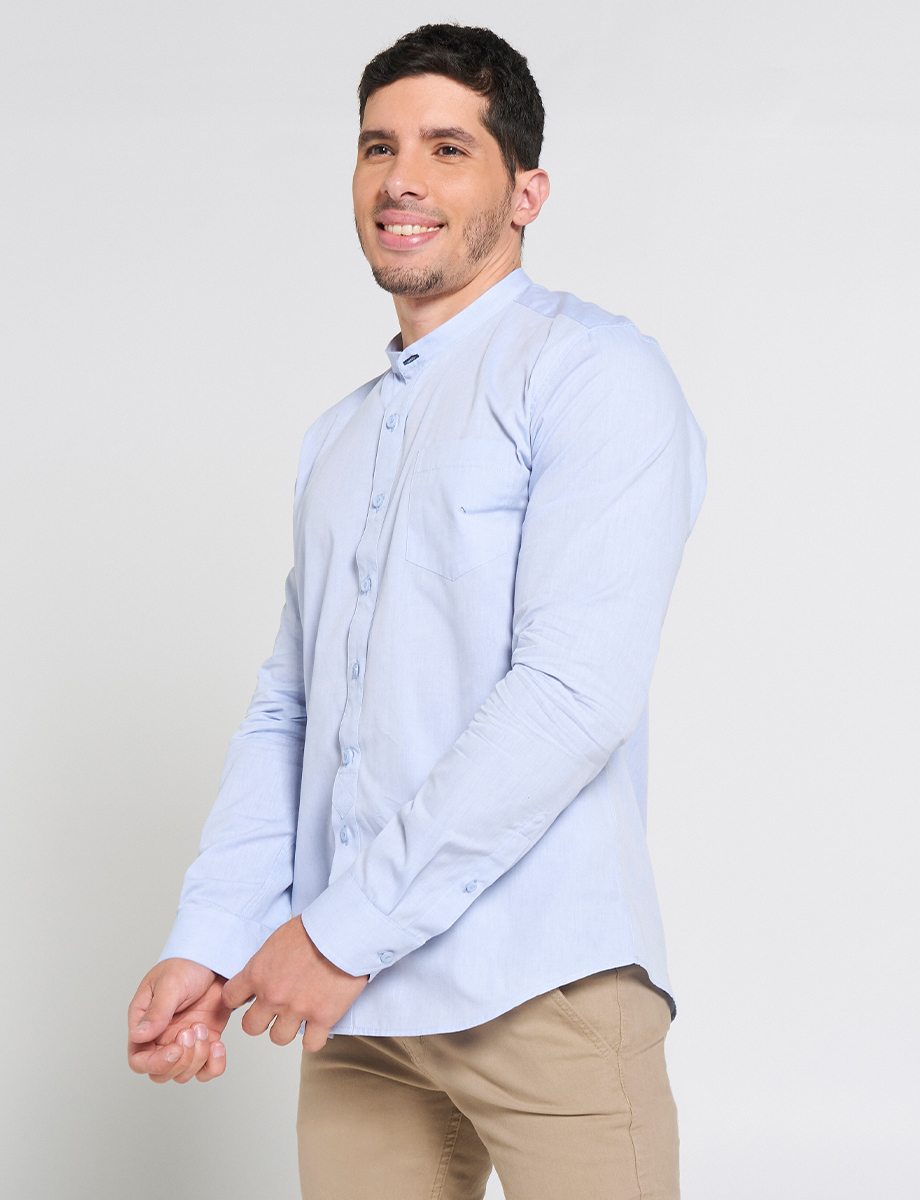 Camisa Cuello Mao Celeste