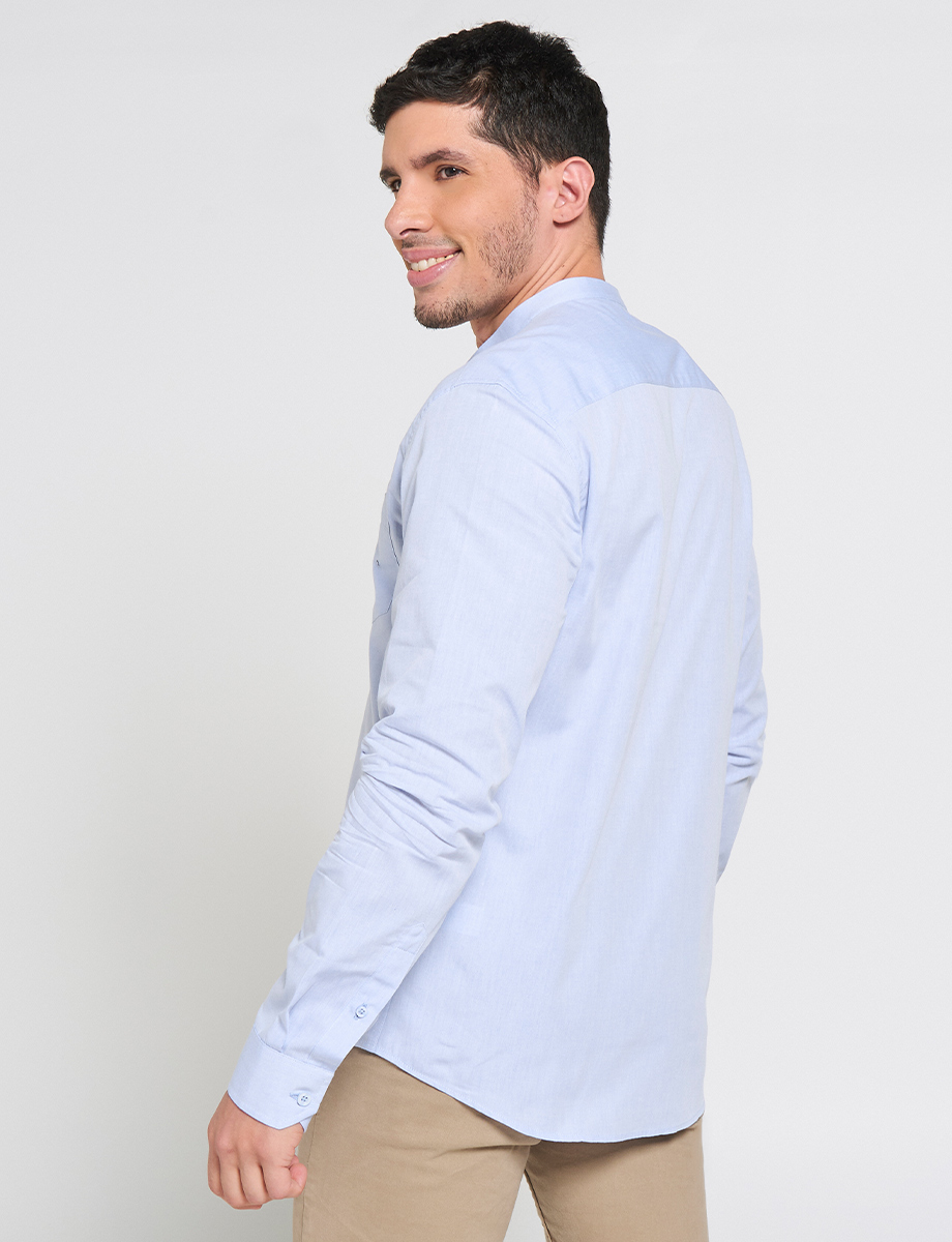 Camisa Cuello Mao Celeste
