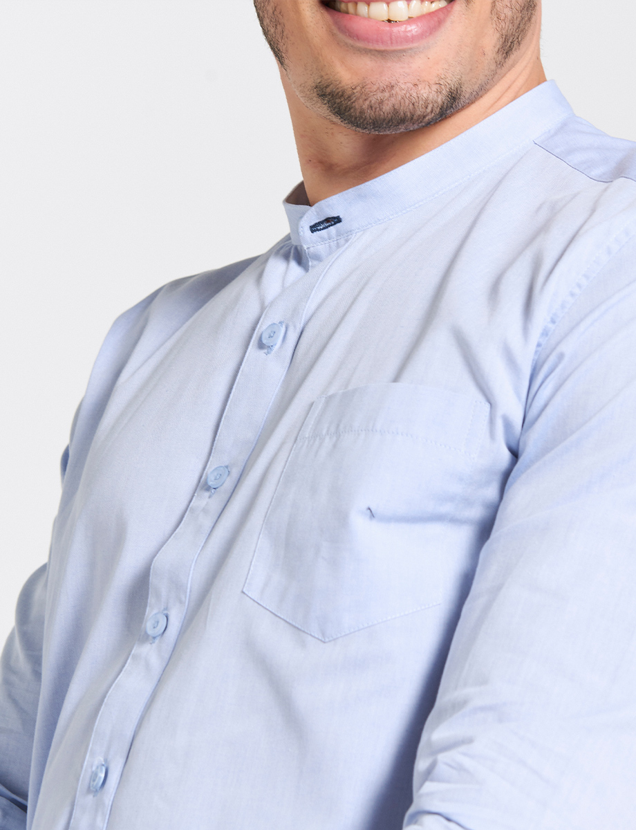 Camisa Cuello Mao Celeste