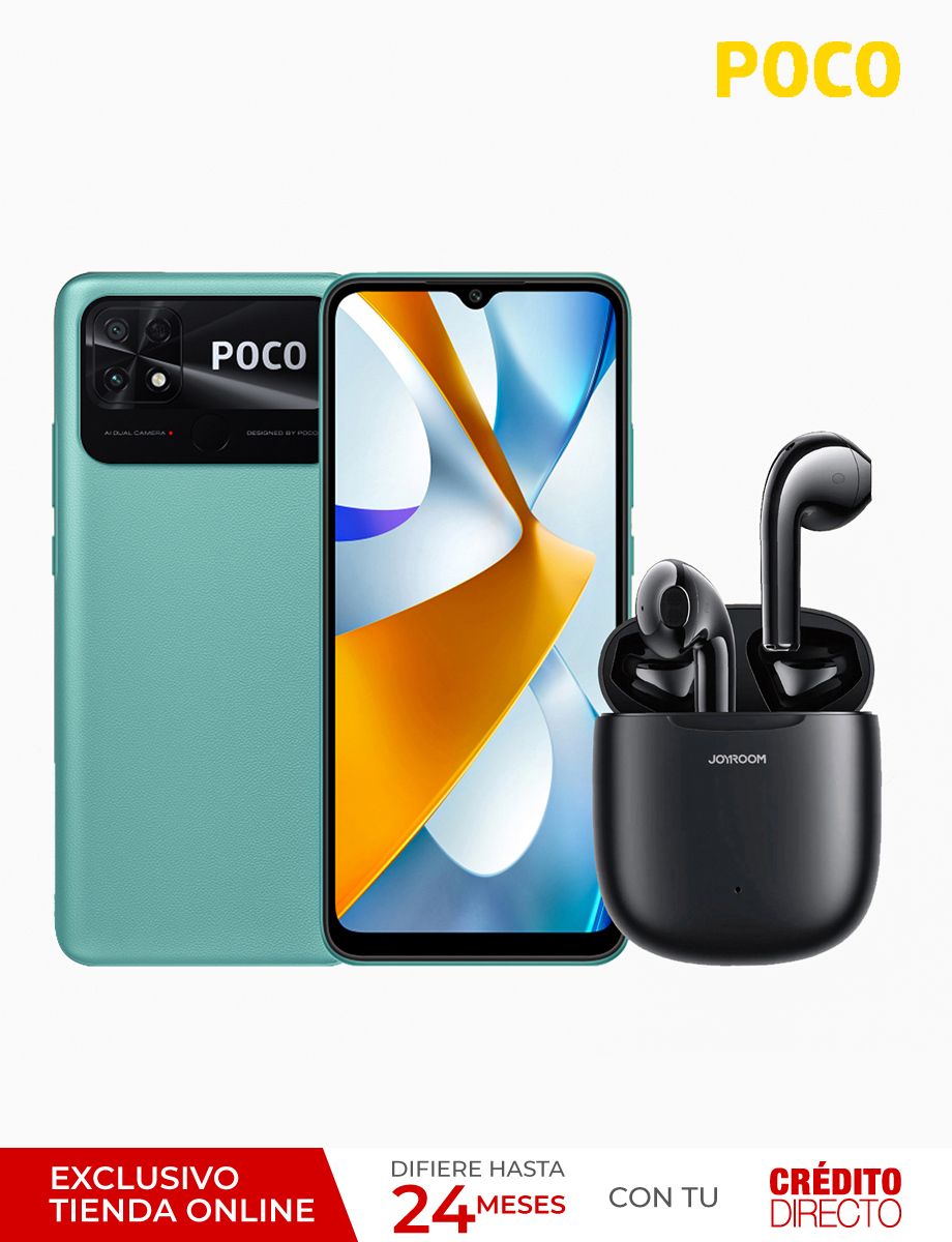 Xiaomi Poco C40 Verde + Audífonos Joyroom T13 Pro Negro