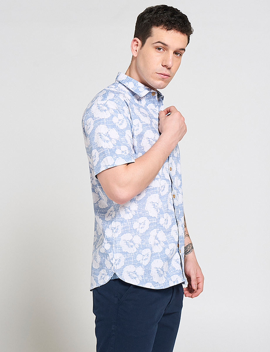 Camisa Estampada Flores Celeste