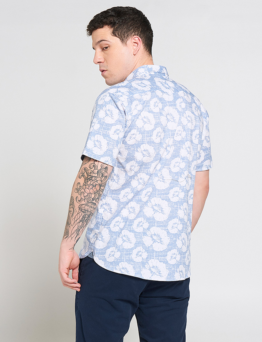 Camisa Estampada Flores Celeste