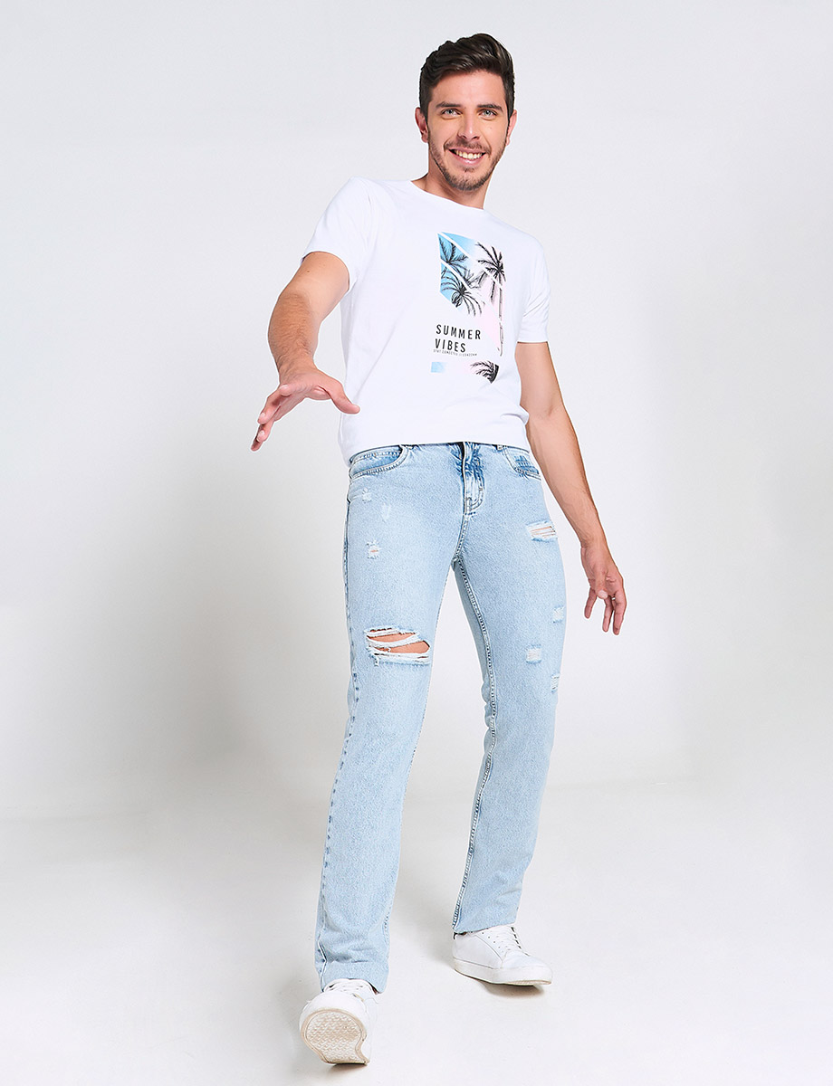 Jean Regular con Rotos Celeste claro