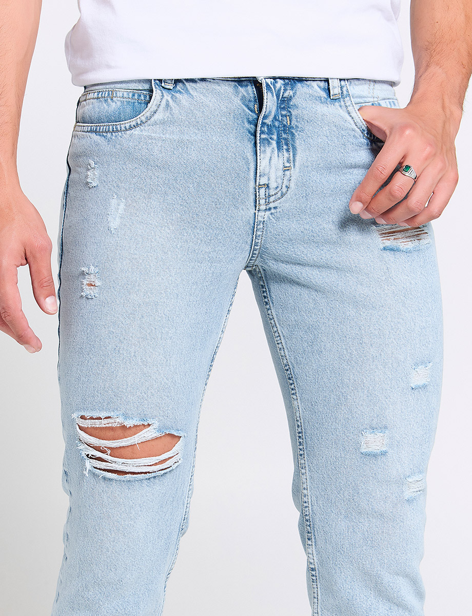 Jean Regular con Rotos Celeste claro