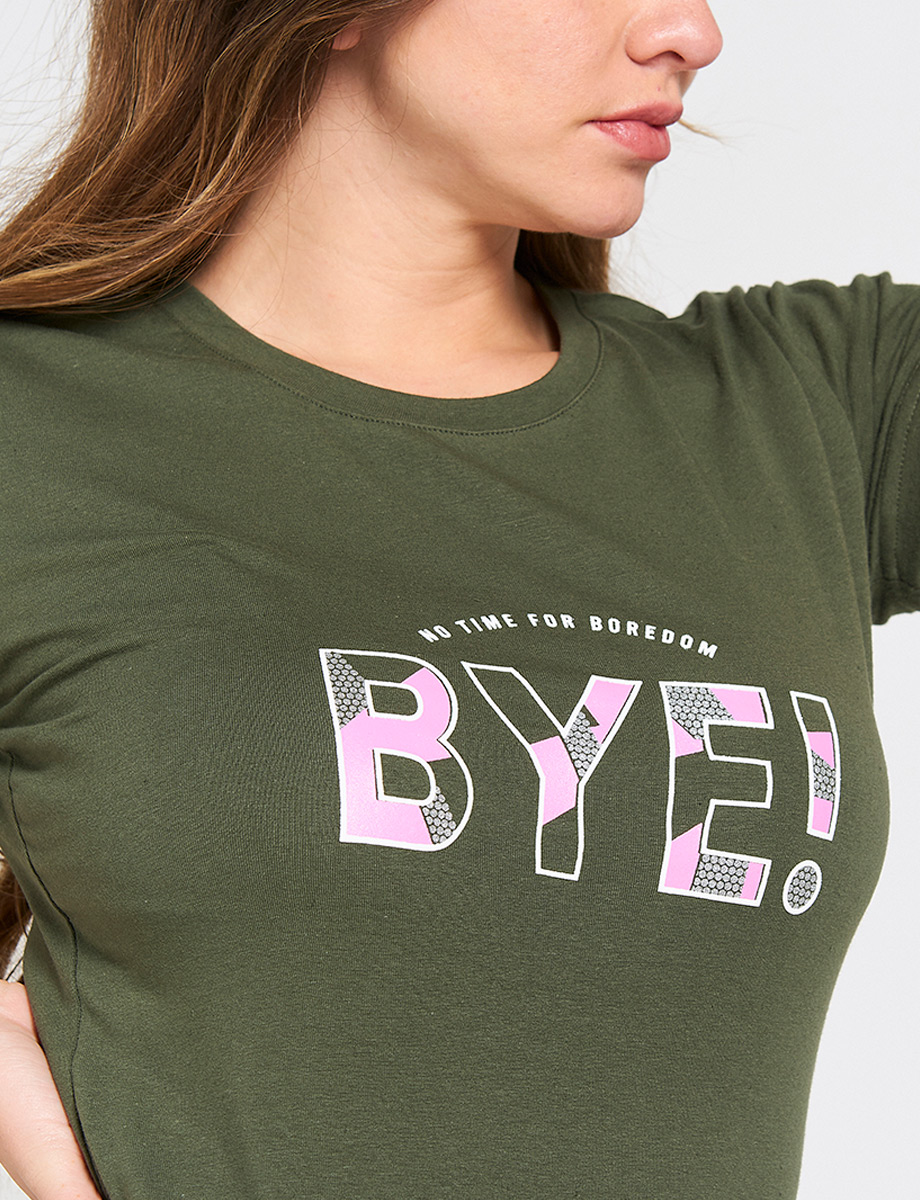 Camiseta Estampada Bye! Verde Militar