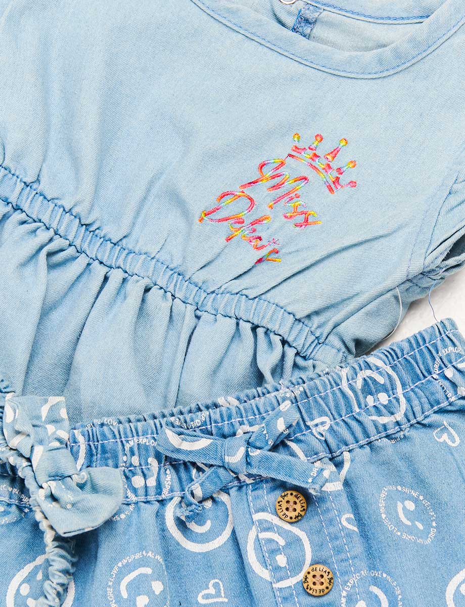 Conjuto Blusa + Short + Cintillo Celeste