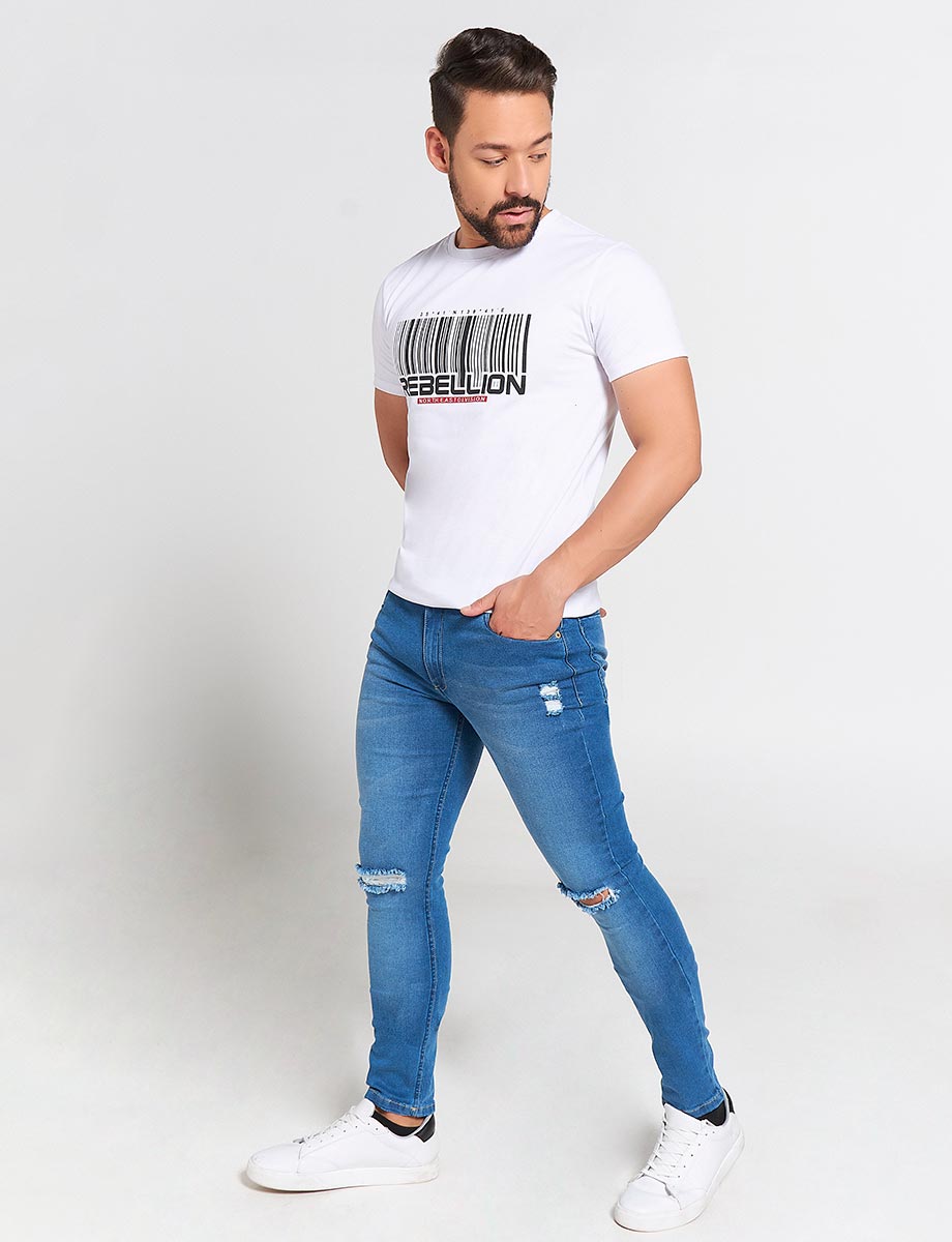 Jean Skinny con Rotos Azul medio