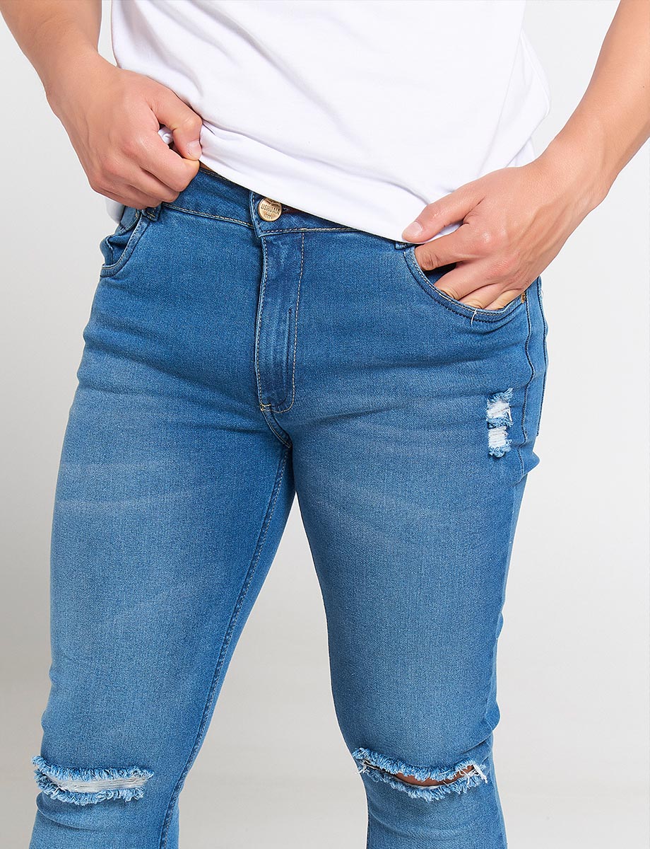 Jean Skinny con Rotos Azul medio