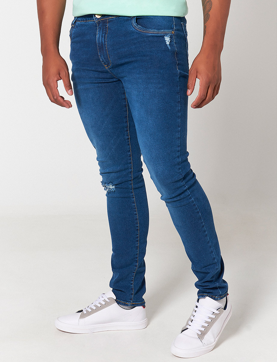 Skinny Jean Roto Azul medio