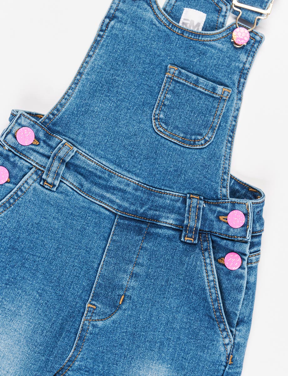 Overol Largo Denim con Desgaste de Color