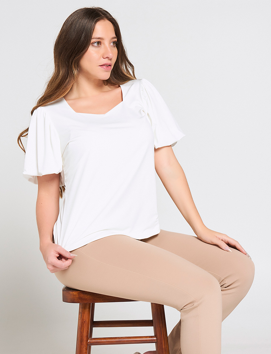 Camiseta Blanca Manga Bombacha