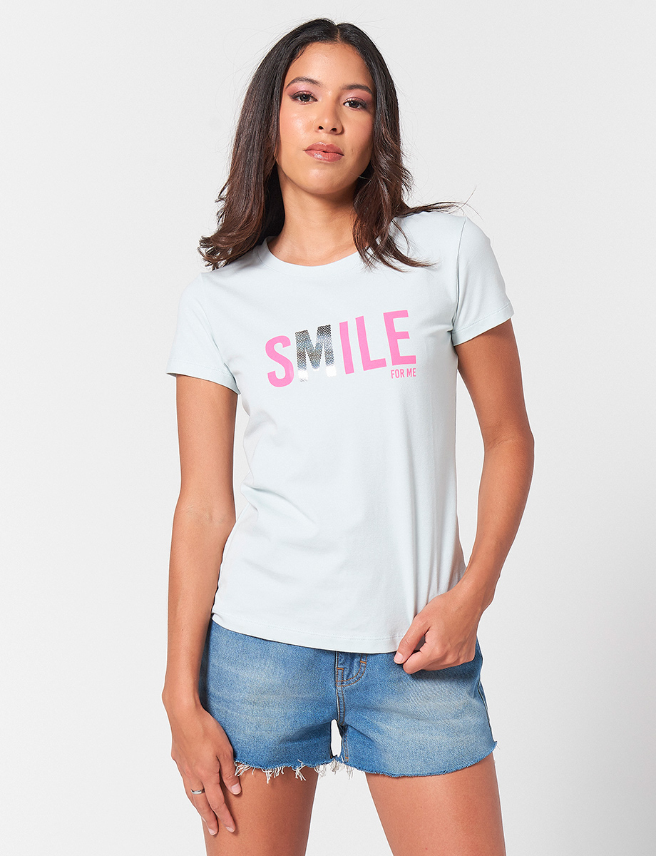 Camiseta Smile Celeste
