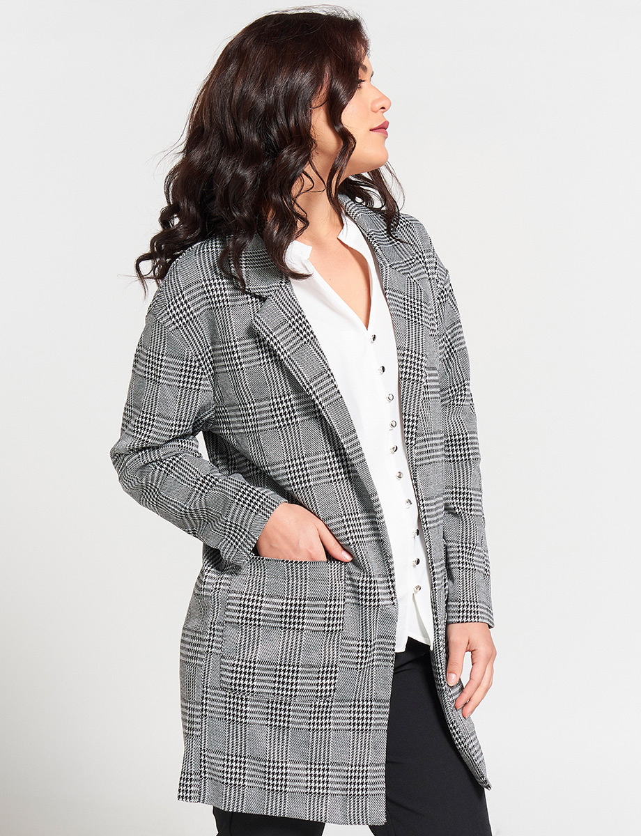 Blazer Largo a Cuadros Gris